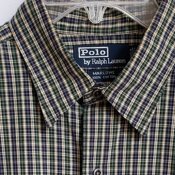 Polo Ralph Lauren - Mens Blue and Green Plaid Cotton Shirt.  Size Large - Picture 3 of 8